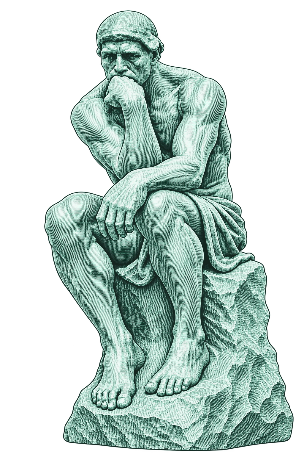 Lighter Brand Green linework etched Thinker figure for pre-idea founders