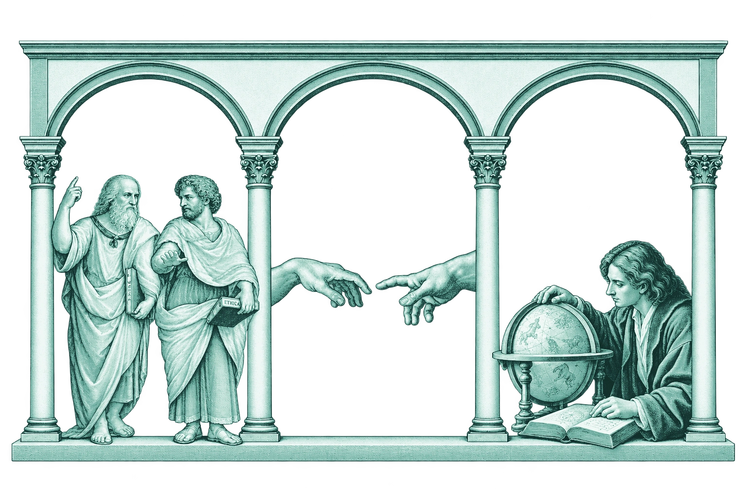 Steel Green linework arcade with philosophers for the One platform section