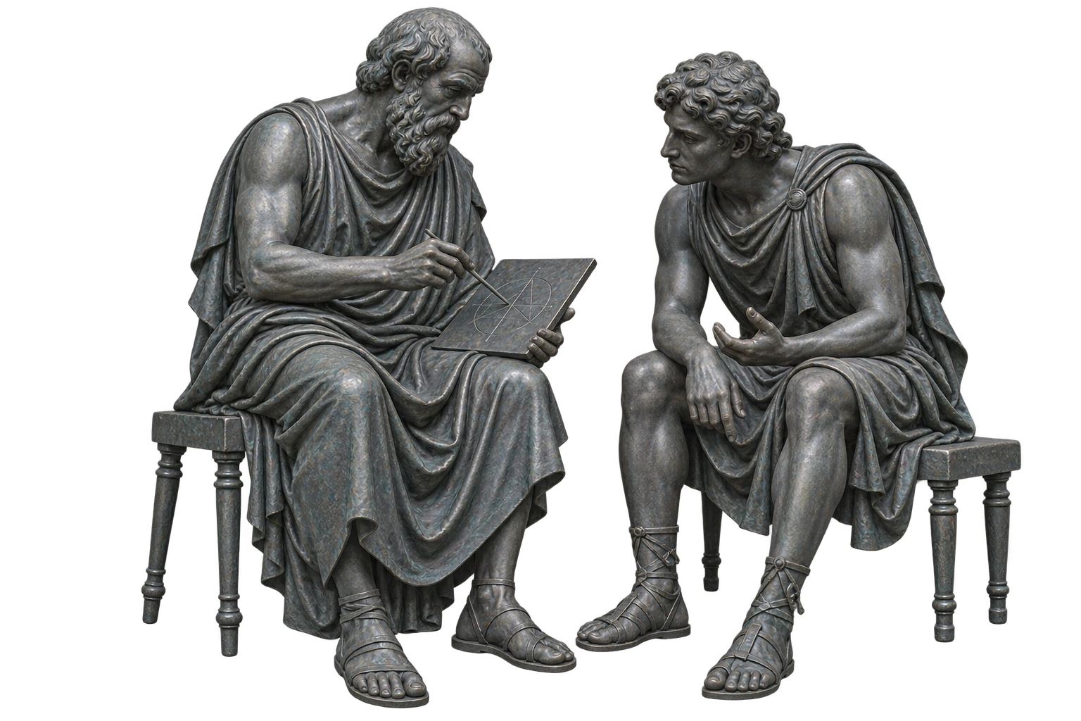 Bronze sculpture of Aristotle tutoring Alexander